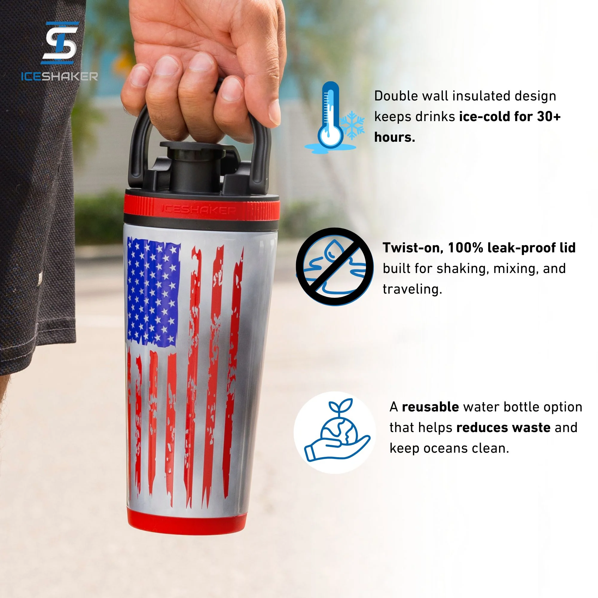 Ice Shaker Allegiance Series 26oz Shaker Bottle - American Flag - Image 4
