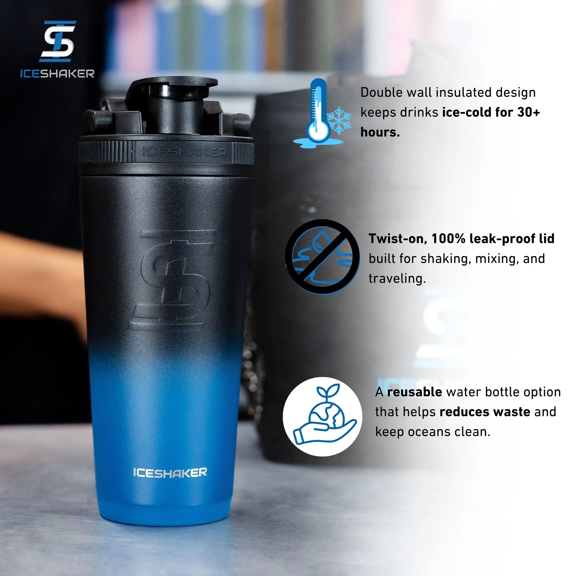 26oz Ice Shaker - Navy Black Ombre - Image 4
